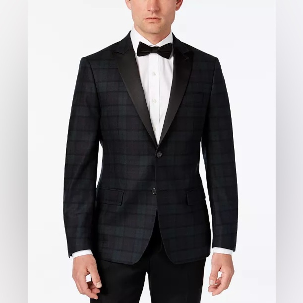 Lauren Ralph Lauren 100% Wool Dinner Jacket Tuxedo Blackwatch Tartan Plaid 42R